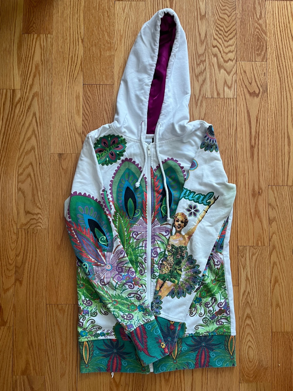 Desigual Y2K Multicolour Print Zip Hoodie Vintage